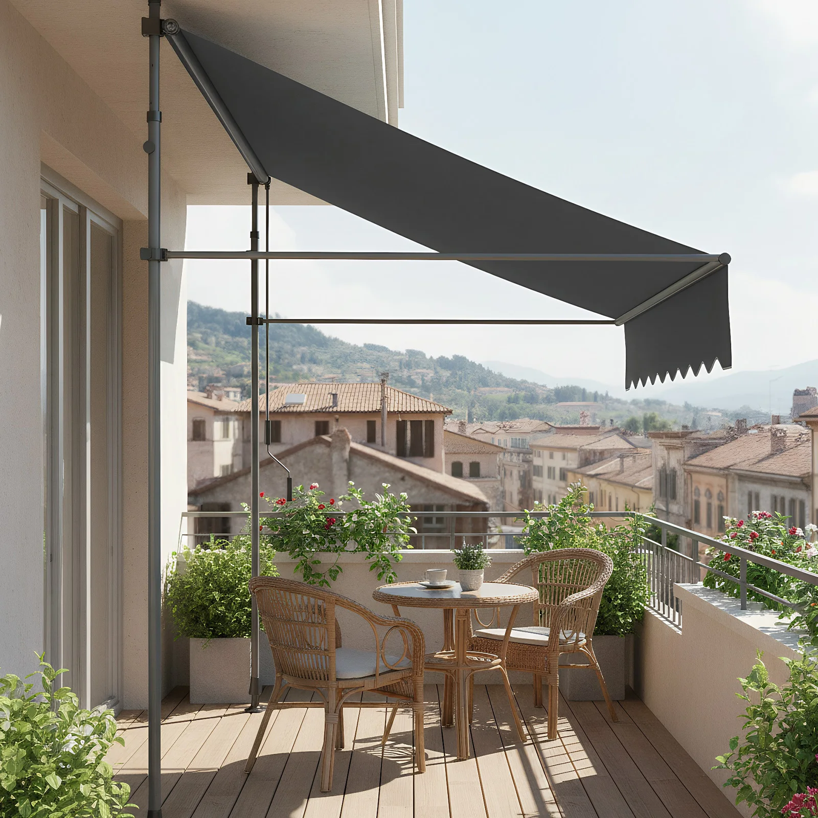 Patio Awning Retractable Awning Sunshade Shelter with Manual Crank Handle , Outdoor Yard Canopy Sunsetter Deck UV50+ Sun Shade