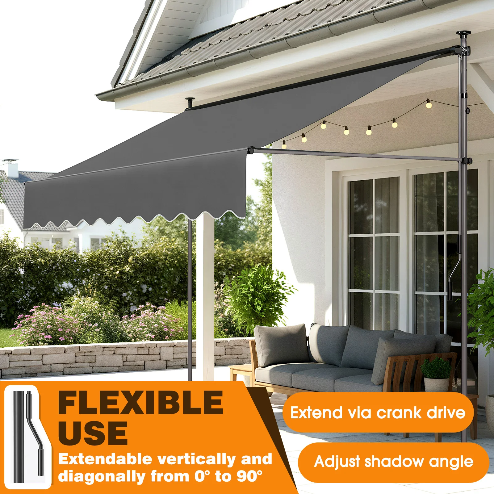 Patio Awning Retractable Awning Sunshade Shelter with Manual Crank Handle , Outdoor Yard Canopy Sunsetter Deck UV50+ Sun Shade