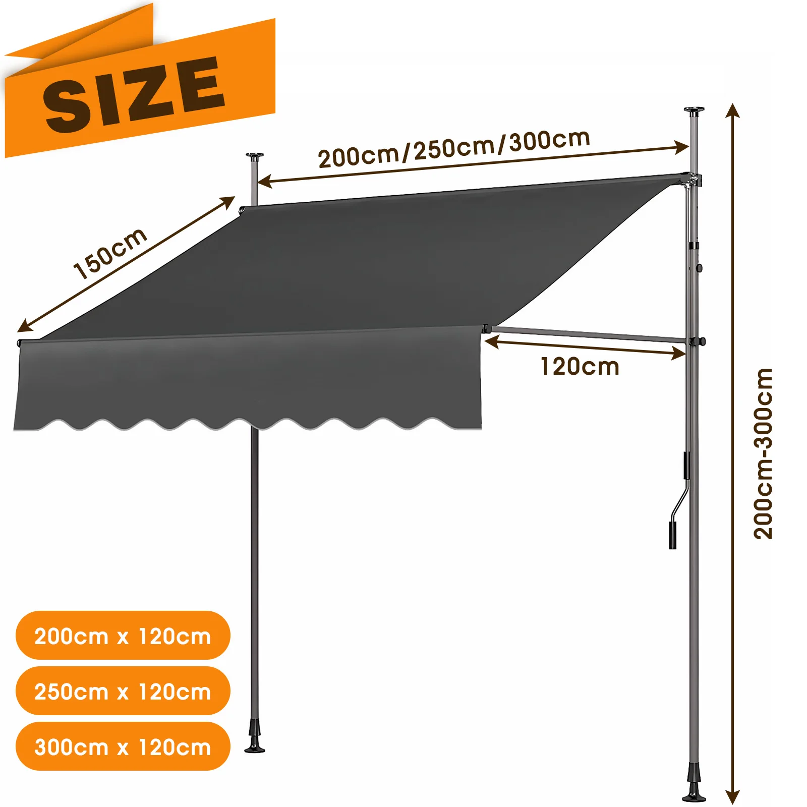 Patio Awning Retractable Awning Sunshade Shelter with Manual Crank Handle , Outdoor Yard Canopy Sunsetter Deck UV50+ Sun Shade