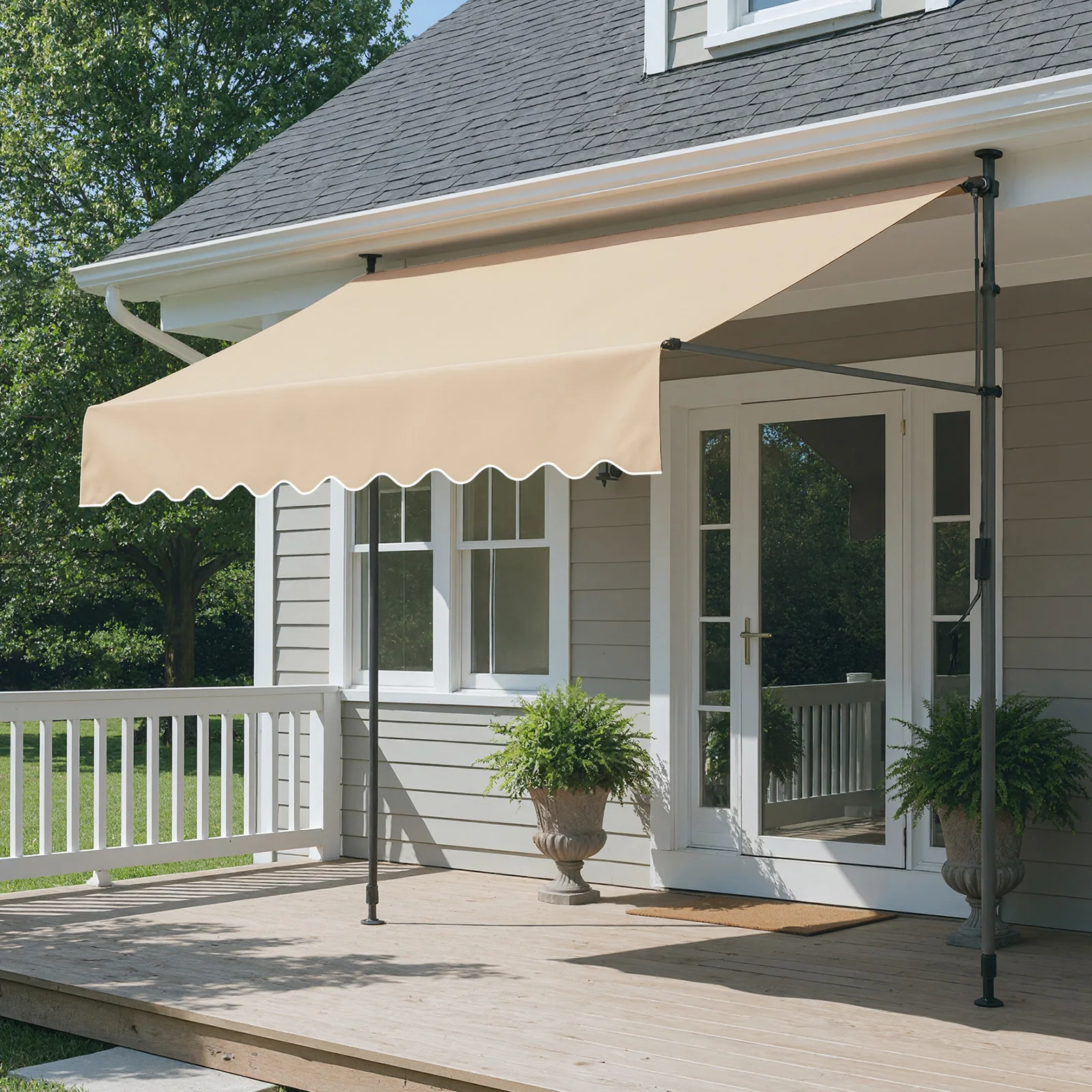 Patio Awning Retractable Awning Sunshade Shelter with Manual Crank Handle , Outdoor Yard Canopy Sunsetter Deck UV50+ Sun Shade