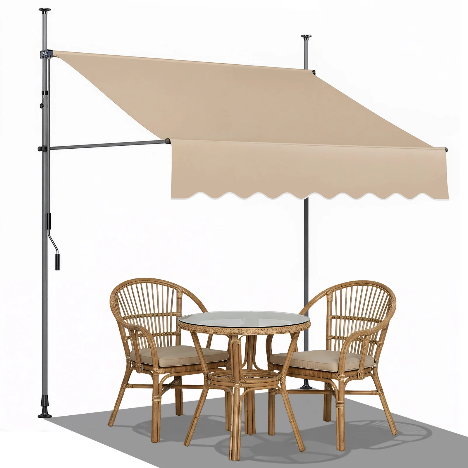 Patio Awning Retractable Awning Sunshade Shelter with Manual Crank Handle , Outdoor Yard Canopy Sunsetter Deck UV50+ Sun Shade