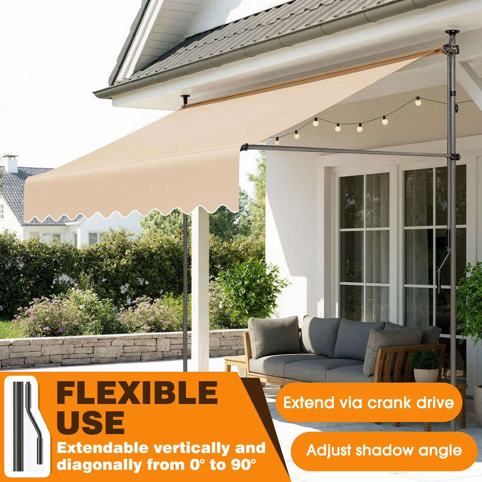 Patio Awning Retractable Awning Sunshade Shelter with Manual Crank Handle , Outdoor Yard Canopy Sunsetter Deck UV50+ Sun Shade