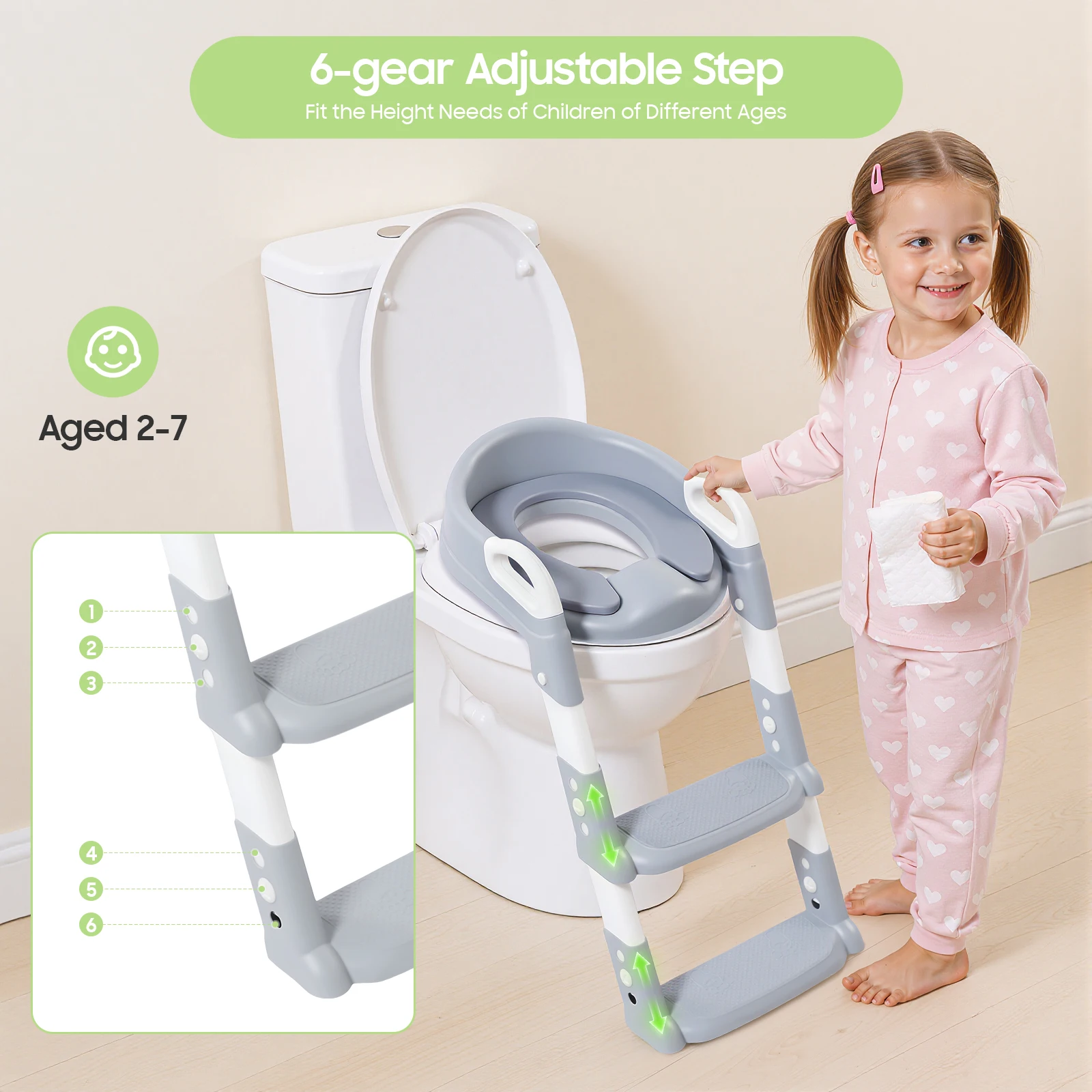 Adjustable Height Potty Training Seat Anti-Slip Pads for Safety Toddler Toilet Trainer for Girls Boys