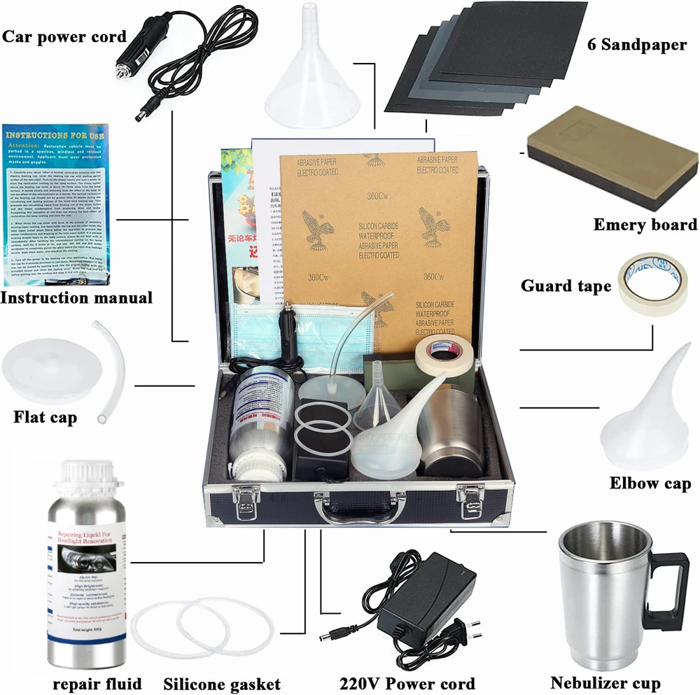 Restorer Headlight Polishing Kit Vapor Steam Chemical Headlight Polish Liquid Polymer Polisher Headlights Restoration Kit