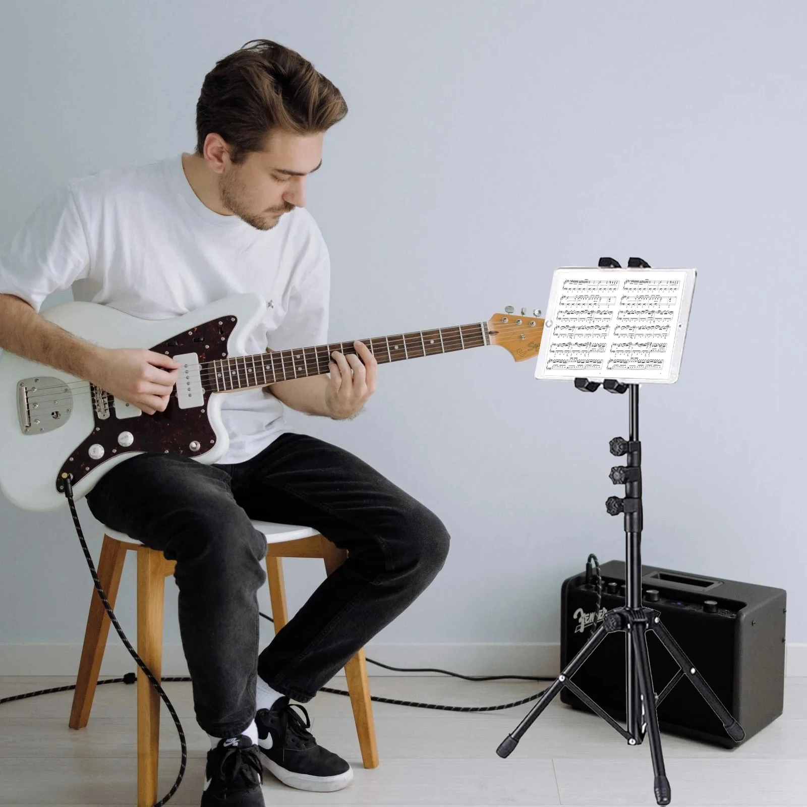 Tablet Tripod Floor Stand 55-145cm Adjustable for iPad iPhone 4.7-12.9 Inch, Foldable Portable Holder for Video, Live, Reading