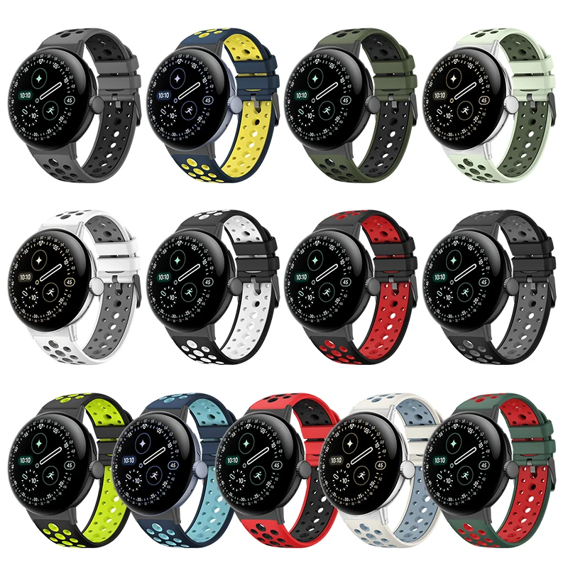 Two-color Band for Google Pixel Watch 4 41mm/45mm Mesh Strap with Breathable Holes Compatible with Google Pixel Watch 3 2 1