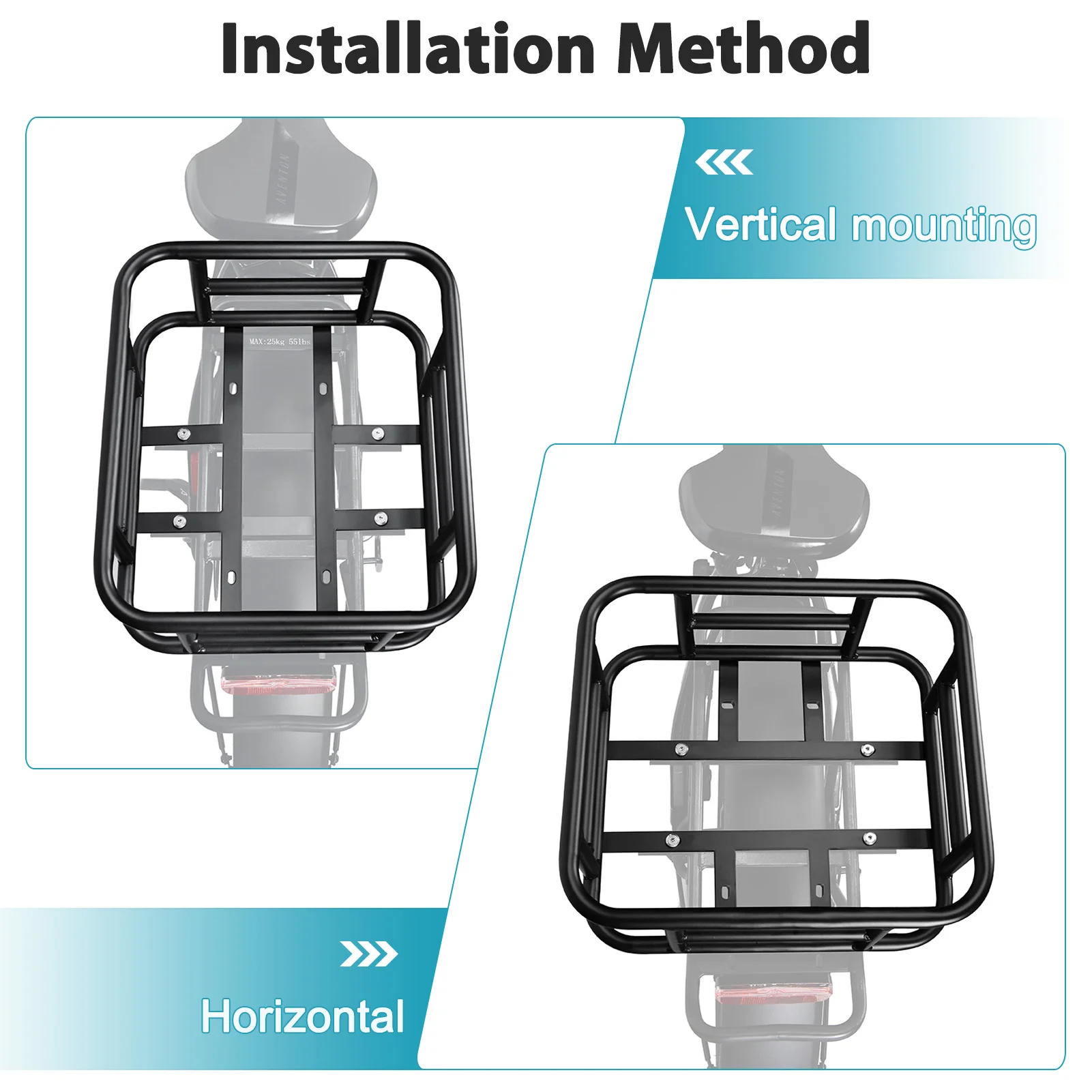 Rear Bike Basket Bicycle Cargo Rack Bag Large Capacity Fron E-Bike Basket Bike Baskets Rear Rack for Outdoor Travel Shopping