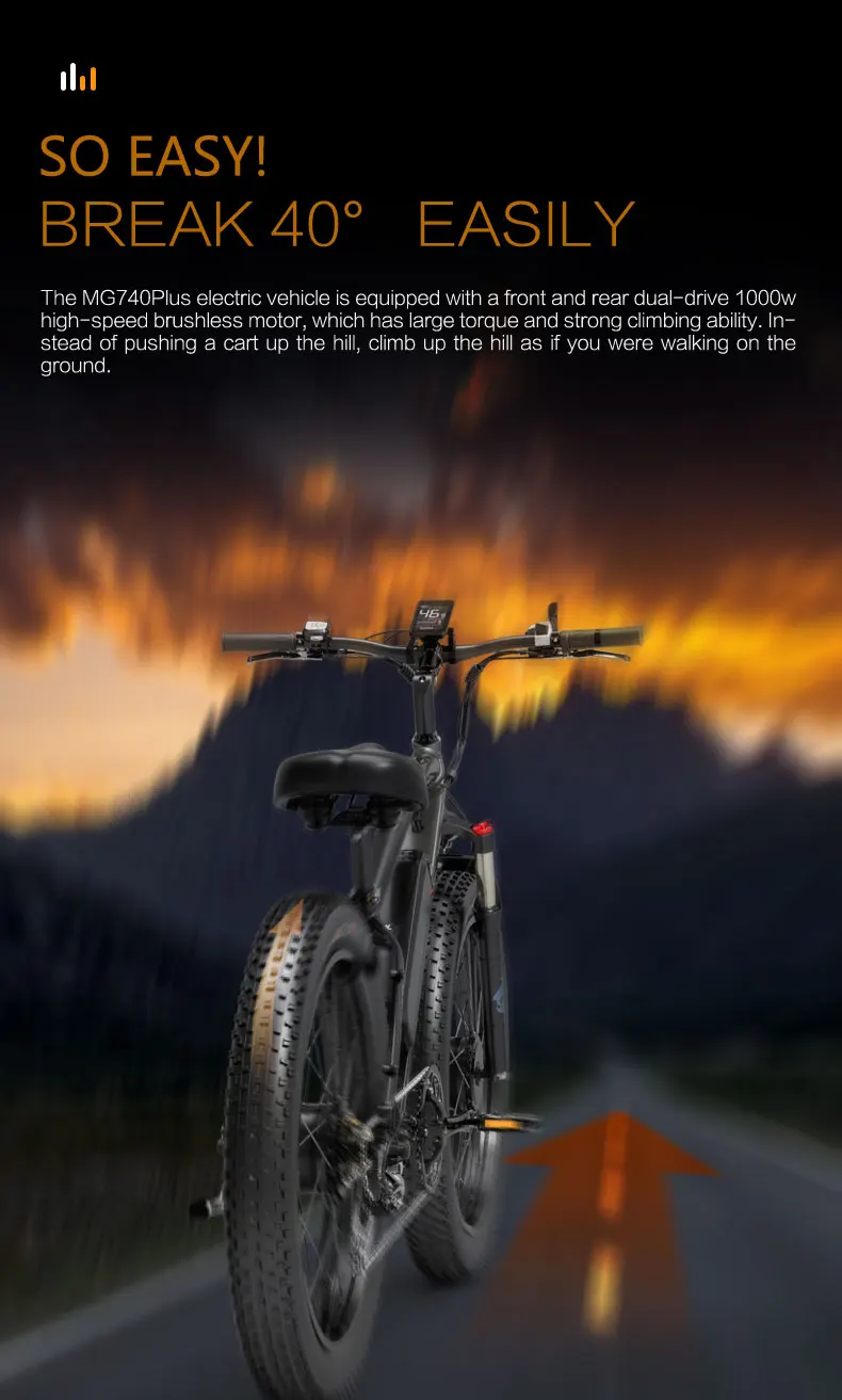 LANKELEISI MG740 Plus Adult 1000W*2 Motor Electric Bicycle 48V 20Ah Battery 26" Fat Tire Electric Bike 120KM Max Range