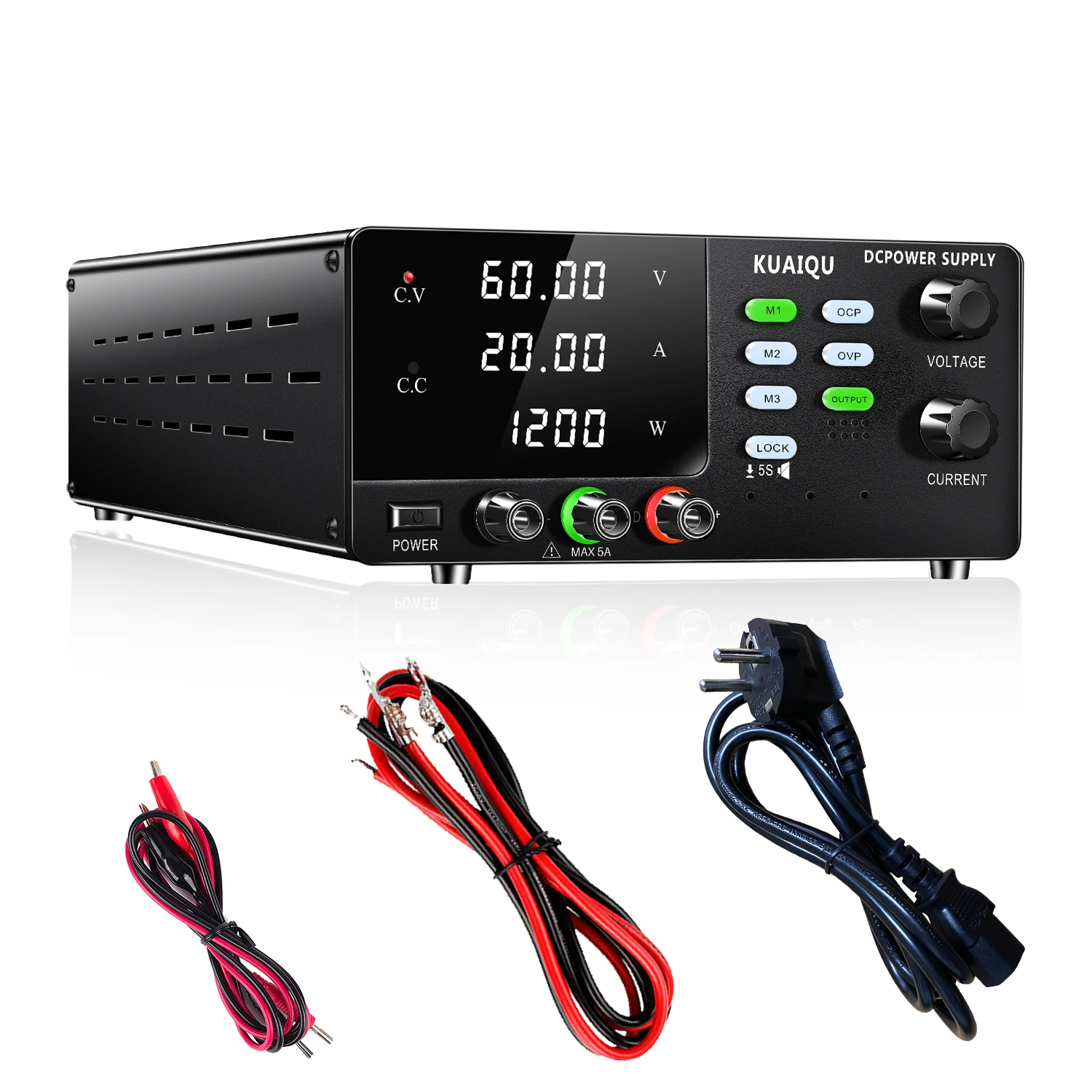 KUAIQU 1200W 60V 20A Digital DC Power Supply Computer-Controlled Via USB OVP/OCP/Output Advanced Preset Memory for Aging Test