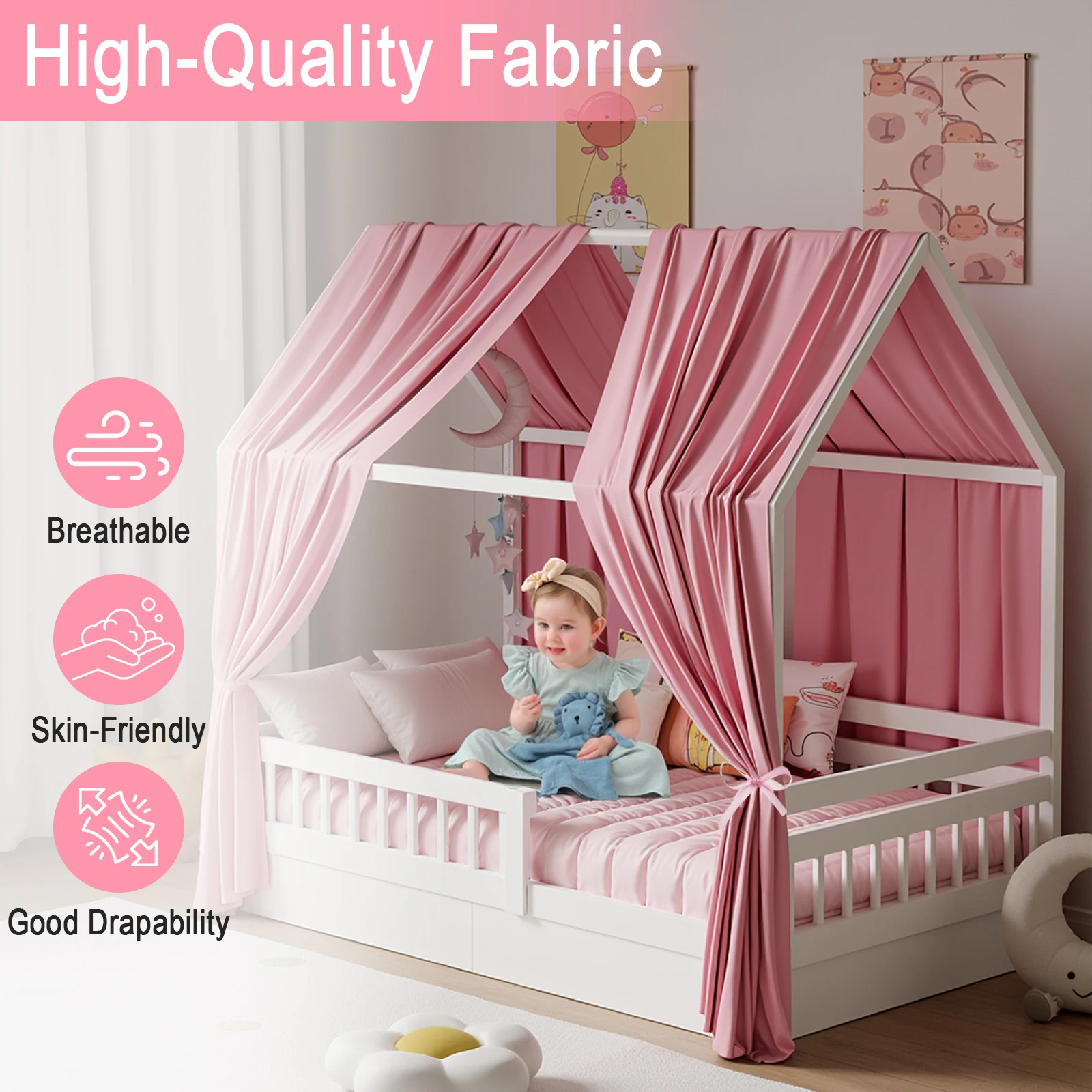 Bunk Bed Canopy 1/2-Piece Muslin Bunk Bed Canopy, Fabric Canopy for Bunk Beds Suitable for Bed Canopy, Bedroom Decoration