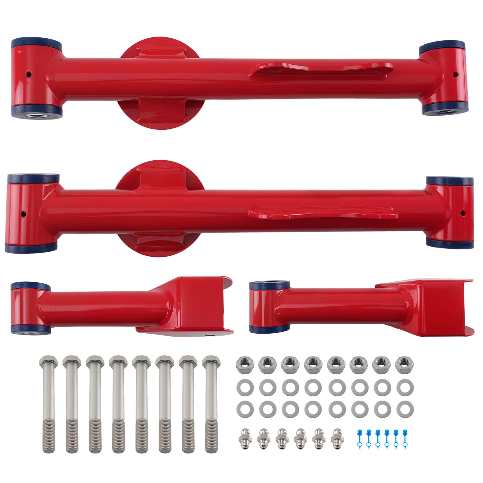 Upper & Lower Rear Tubular Control Arms for Ford Mustang 79-04 Brand New Red w/ Bushings