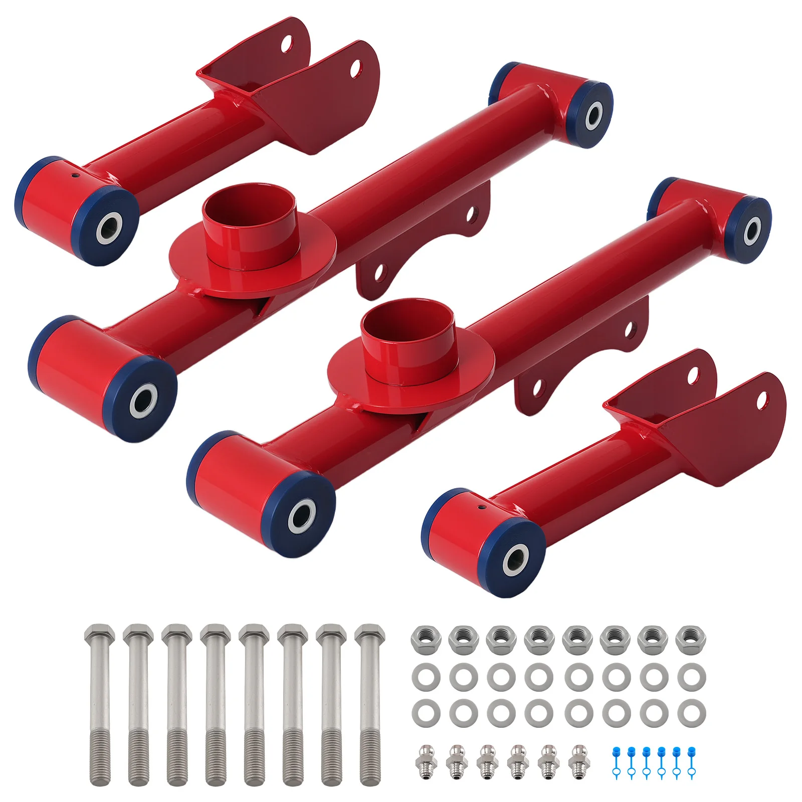 Upper & Lower Rear Tubular Control Arms for Ford Mustang 79-04 Brand New Red w/ Bushings