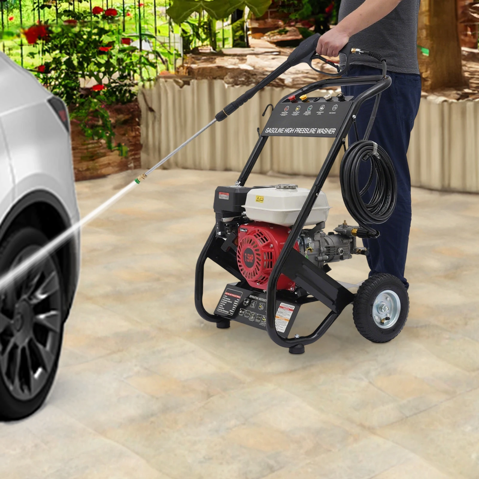 4-Stroke Single Cylinder High Pressure Gasoline Washing Machine High Pressure Cleaner Washer 3400r/Min for Courtyards/Cars/RVs