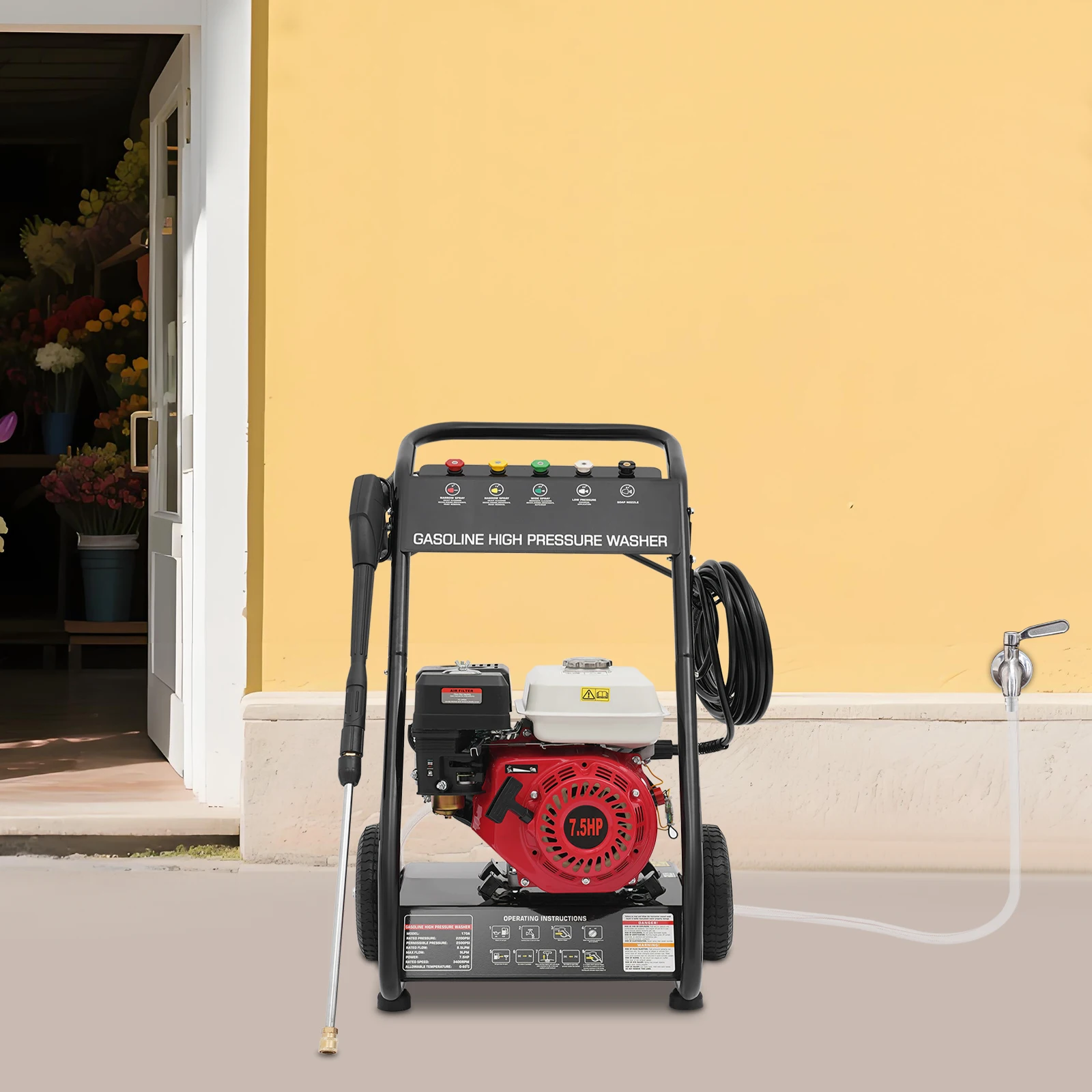 4-Stroke Single Cylinder High Pressure Gasoline Washing Machine High Pressure Cleaner Washer 3400r/Min for Courtyards/Cars/RVs