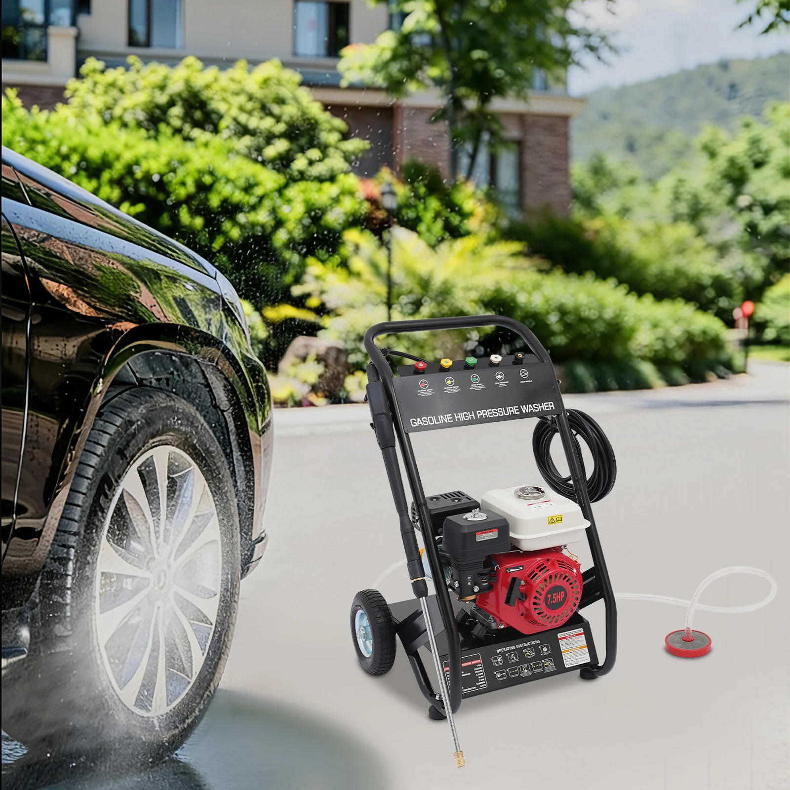 4-Stroke Single Cylinder High Pressure Gasoline Washing Machine High Pressure Cleaner Washer 3400r/Min for Courtyards/Cars/RVs