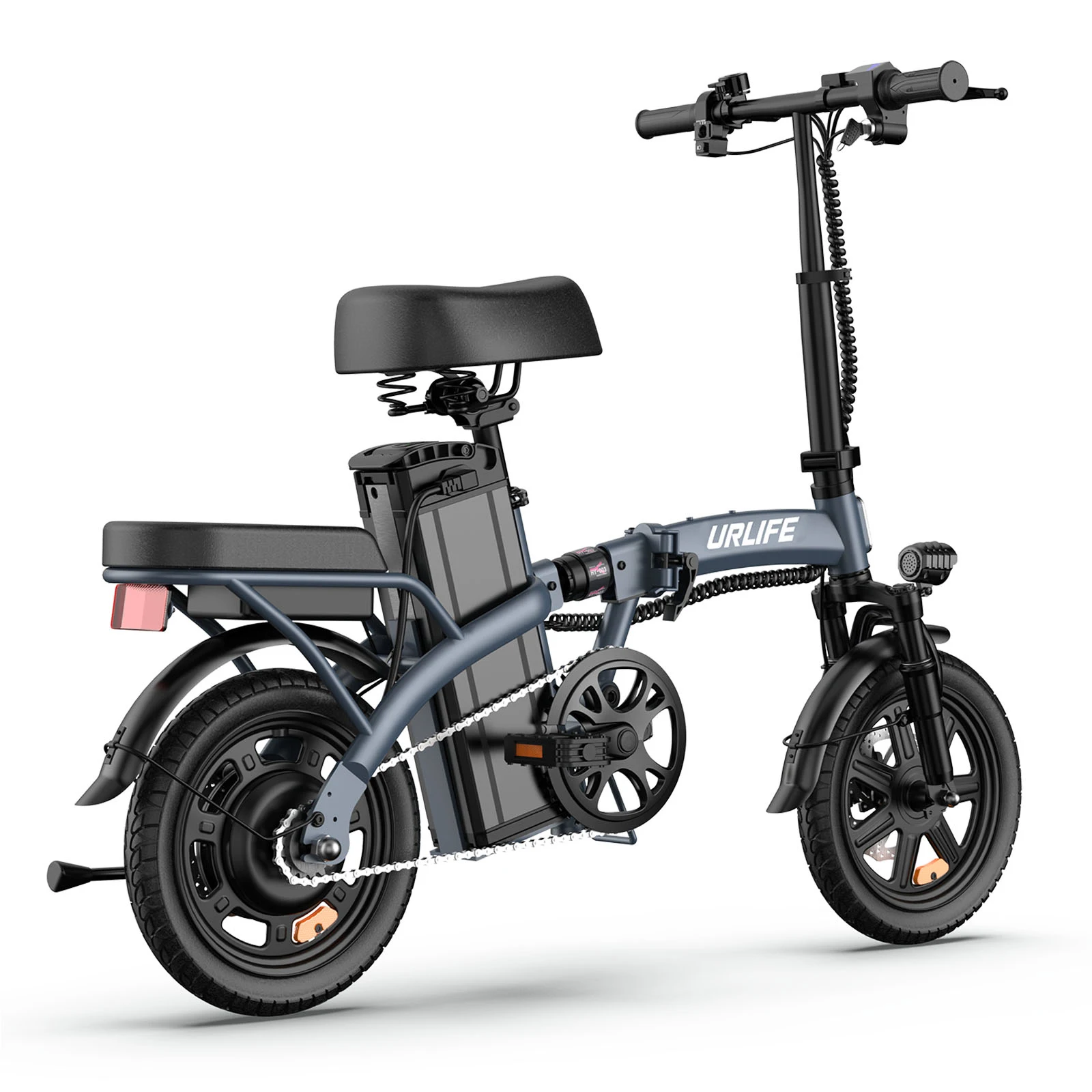 URLIFE F1L Adult Electric Bike 250W Motor 14 Inch Foldable City Commuter Bike with Rear Rack Unisex