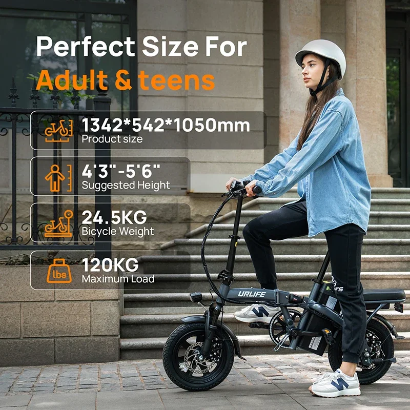 URLIFE F1L Adult Electric Bike 250W Motor 14 Inch Foldable City Commuter Bike with Rear Rack Unisex