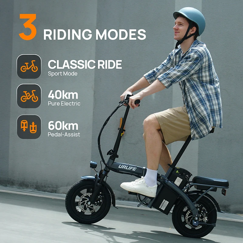 URLIFE F1L Adult Electric Bike 250W Motor 14 Inch Foldable City Commuter Bike with Rear Rack Unisex