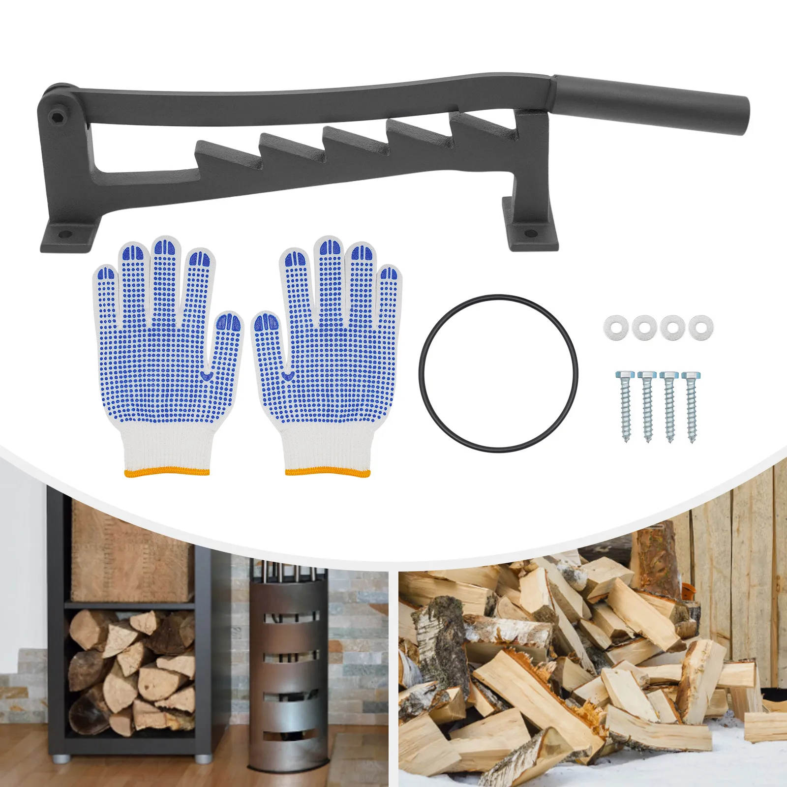 Wall Mounted Kindling Splitter Firewood Splitter High Carbon Steel Kindling Wood Log Cutter Firewood Splitter W/1 Pair*gloves