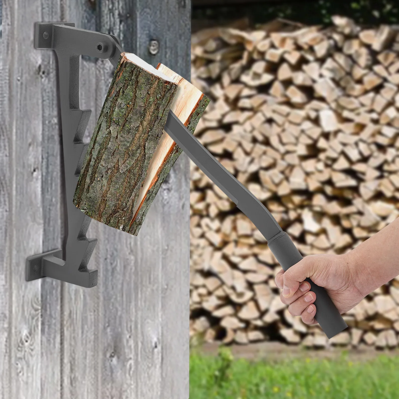 Wall Mounted Kindling Splitter Firewood Splitter High Carbon Steel Kindling Wood Log Cutter Firewood Splitter W/1 Pair*gloves