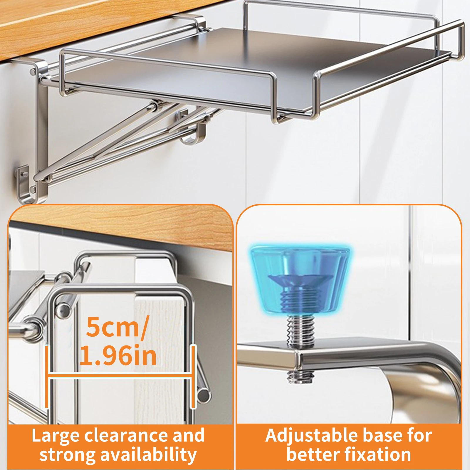 Stainless Steel Foldable Countertop Shelf for Kitchen Bathroom No-drill Hanging Cabinet Door Extension Storage Auxiliary Table