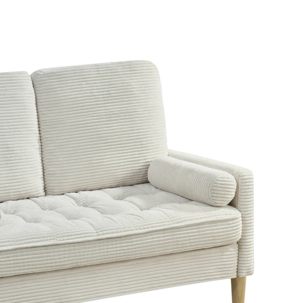 2-Seater Corduroy Sofa Compact Fabric Couch with Thick Padded Cushions Upholstered Small Sofa for Living Room Apartment Bedroom