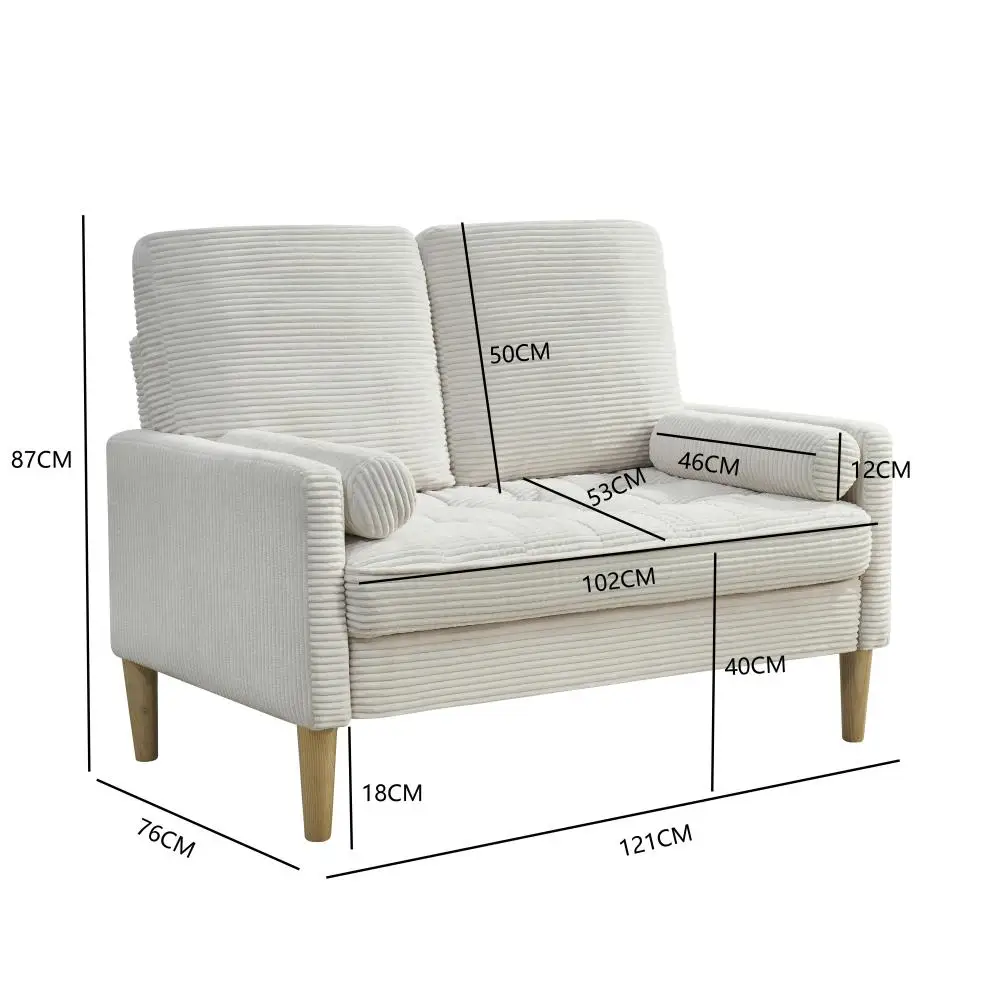 2-Seater Corduroy Sofa Compact Fabric Couch with Thick Padded Cushions Upholstered Small Sofa for Living Room Apartment Bedroom