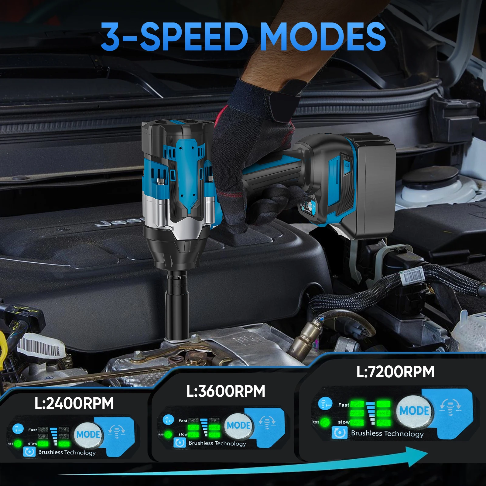1800N. M Torque Brushless Electric Impact Wrench | 1/2 Inch Lithium-Ion Battery Rechargeable, Suitable For Heavy-Duty Projects,
