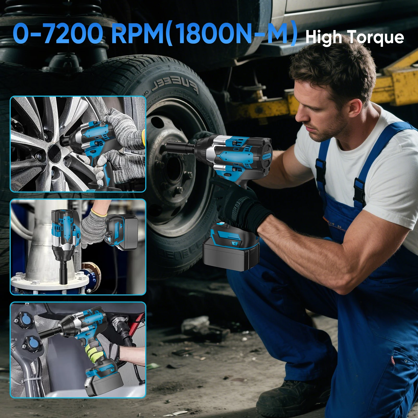 1800N. M Torque Brushless Electric Impact Wrench | 1/2 Inch Lithium-Ion Battery Rechargeable, Suitable For Heavy-Duty Projects,
