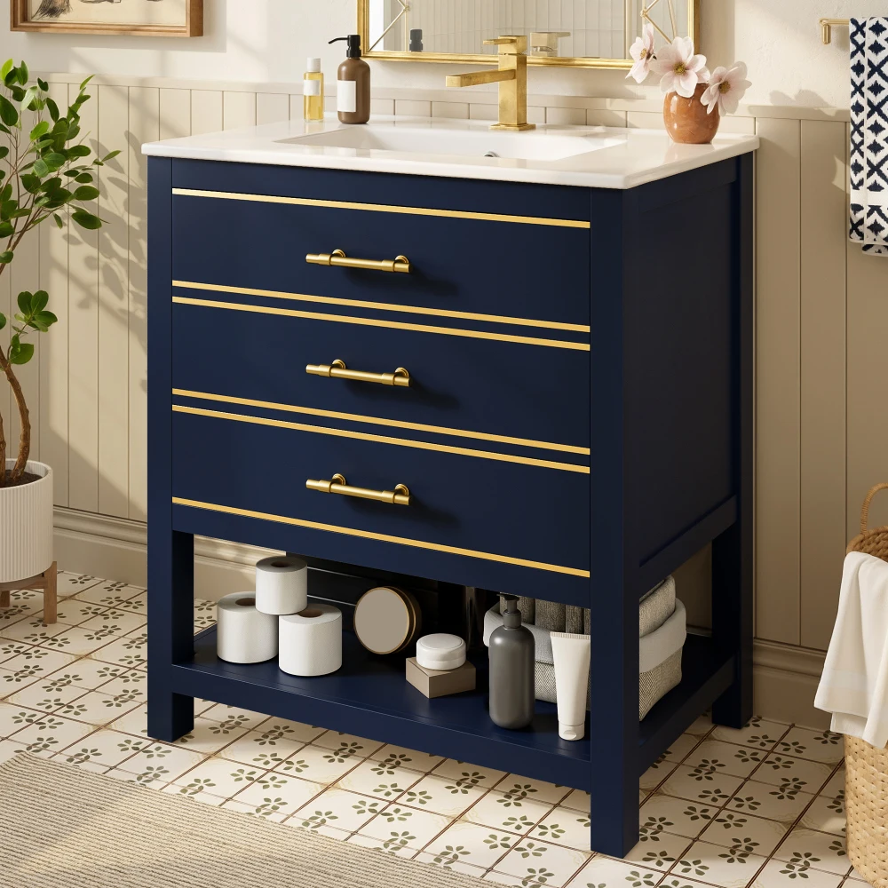 Freestanding Bathroom Vanity with Ceramic Sink High Quality Painted MDF Board Bathroom Storage Furniture No Faucet and Drain
