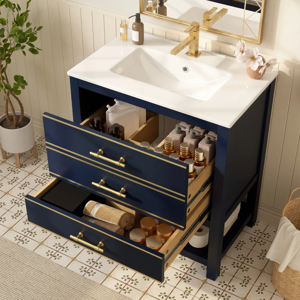Freestanding Bathroom Vanity with Ceramic Sink High Quality Painted MDF Board Bathroom Storage Furniture No Faucet and Drain