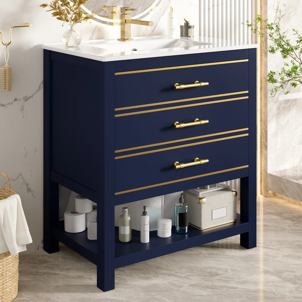 Freestanding Bathroom Vanity with Ceramic Sink High Quality Painted MDF Board Bathroom Storage Furniture No Faucet and Drain
