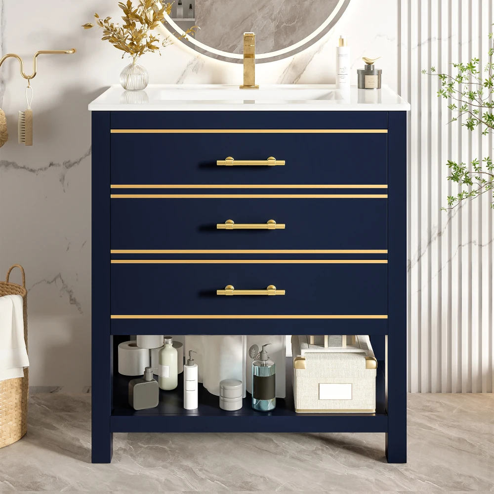 Freestanding Bathroom Vanity with Ceramic Sink High Quality Painted MDF Board Bathroom Storage Furniture No Faucet and Drain
