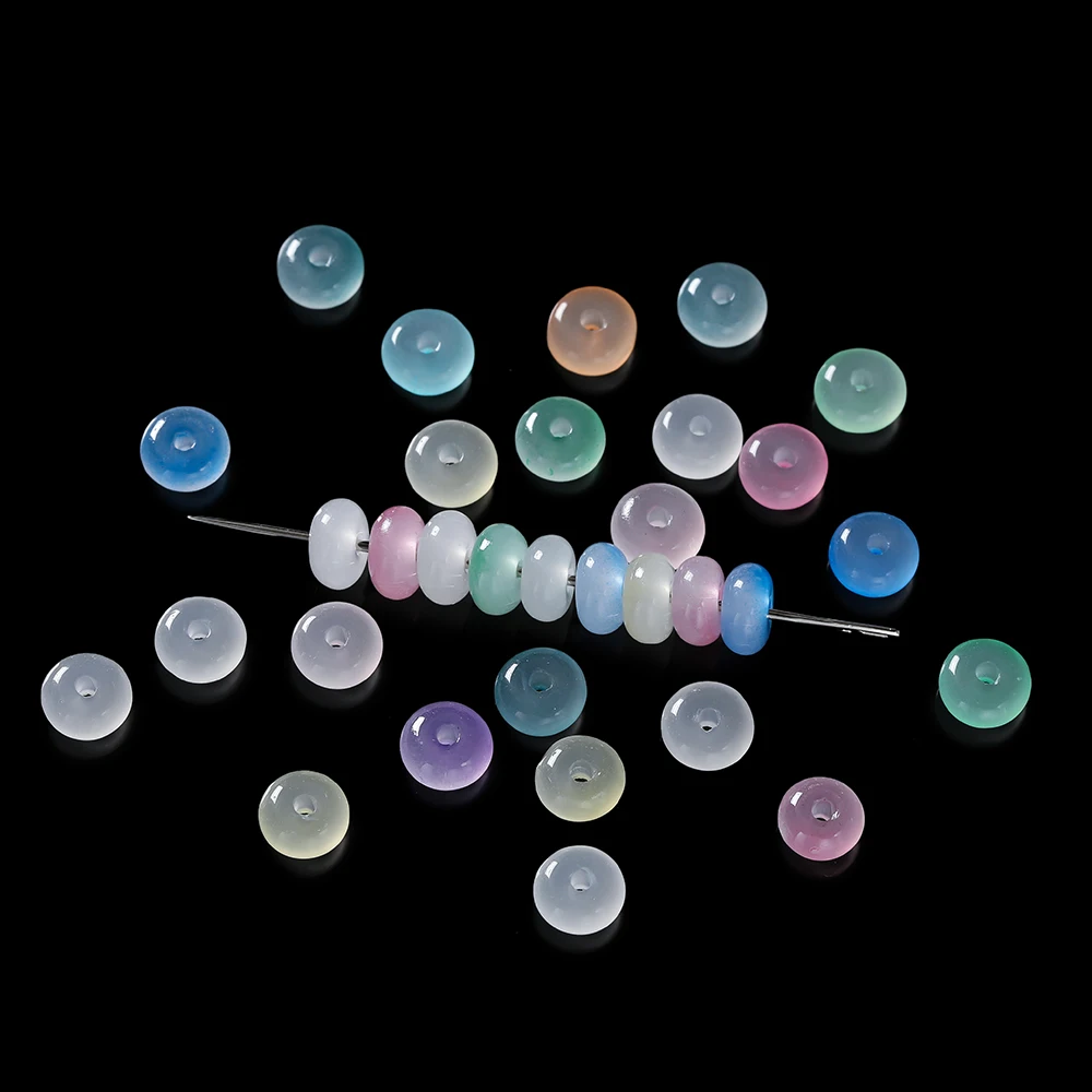 100pcs/lot Glass Imitation Jade Beads Flat Round Spacer Beads Mixed Bead for DIY Necklaces Bracelets Jewelry Making Accessories