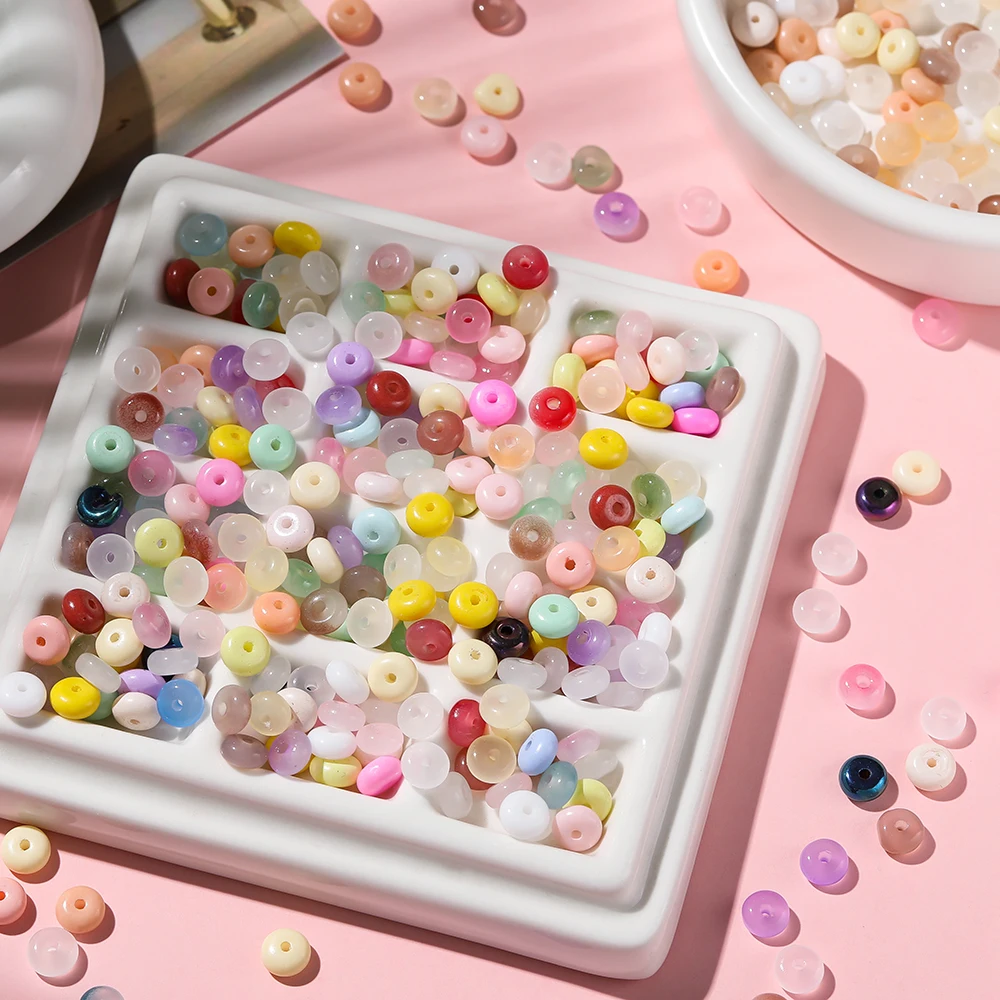 100pcs/lot Glass Imitation Jade Beads Flat Round Spacer Beads Mixed Bead for DIY Necklaces Bracelets Jewelry Making Accessories