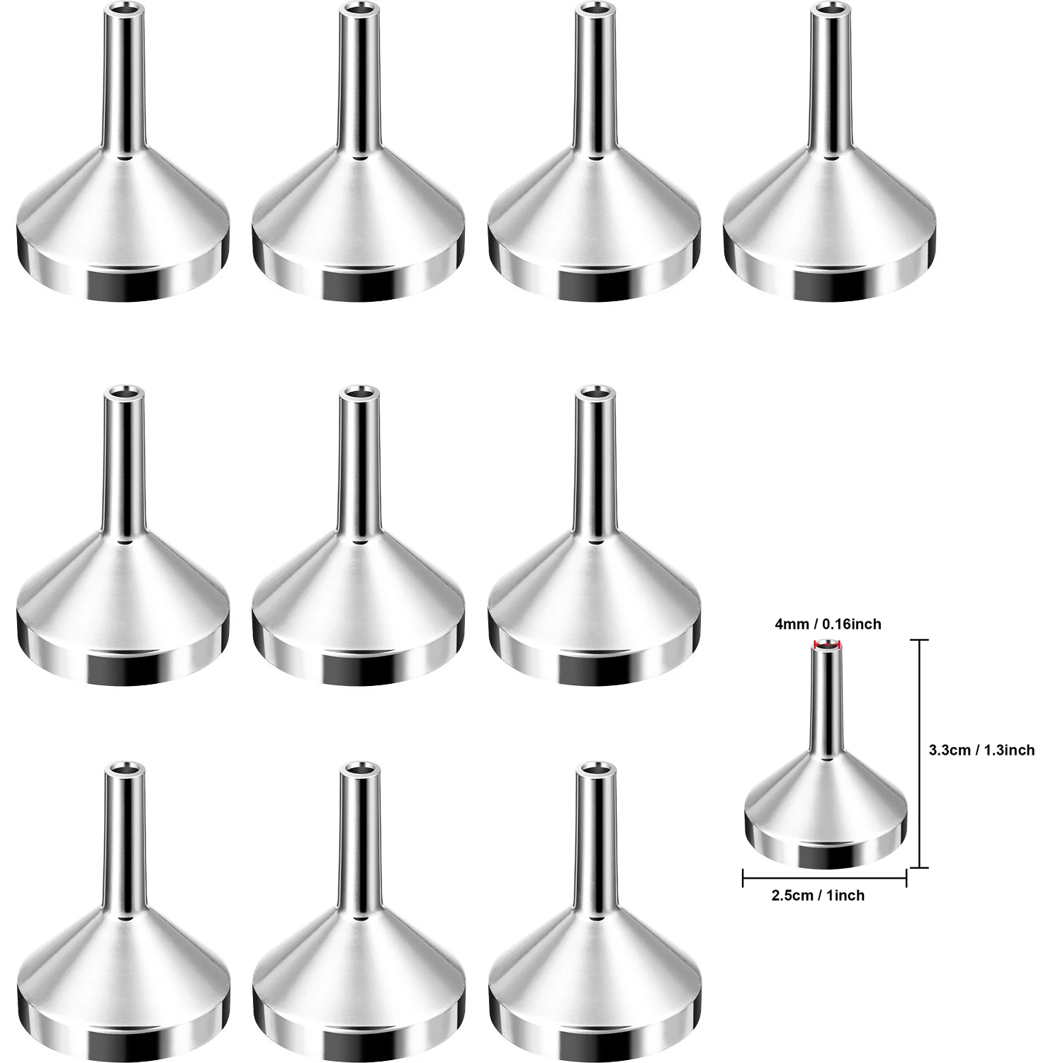 5/10/20/30Pcs Stainless Steel Mini Funnel Kitchen Oil Liquid Funnel Detachable Filter Wide Mouth Funnel Canning Packaging Tools