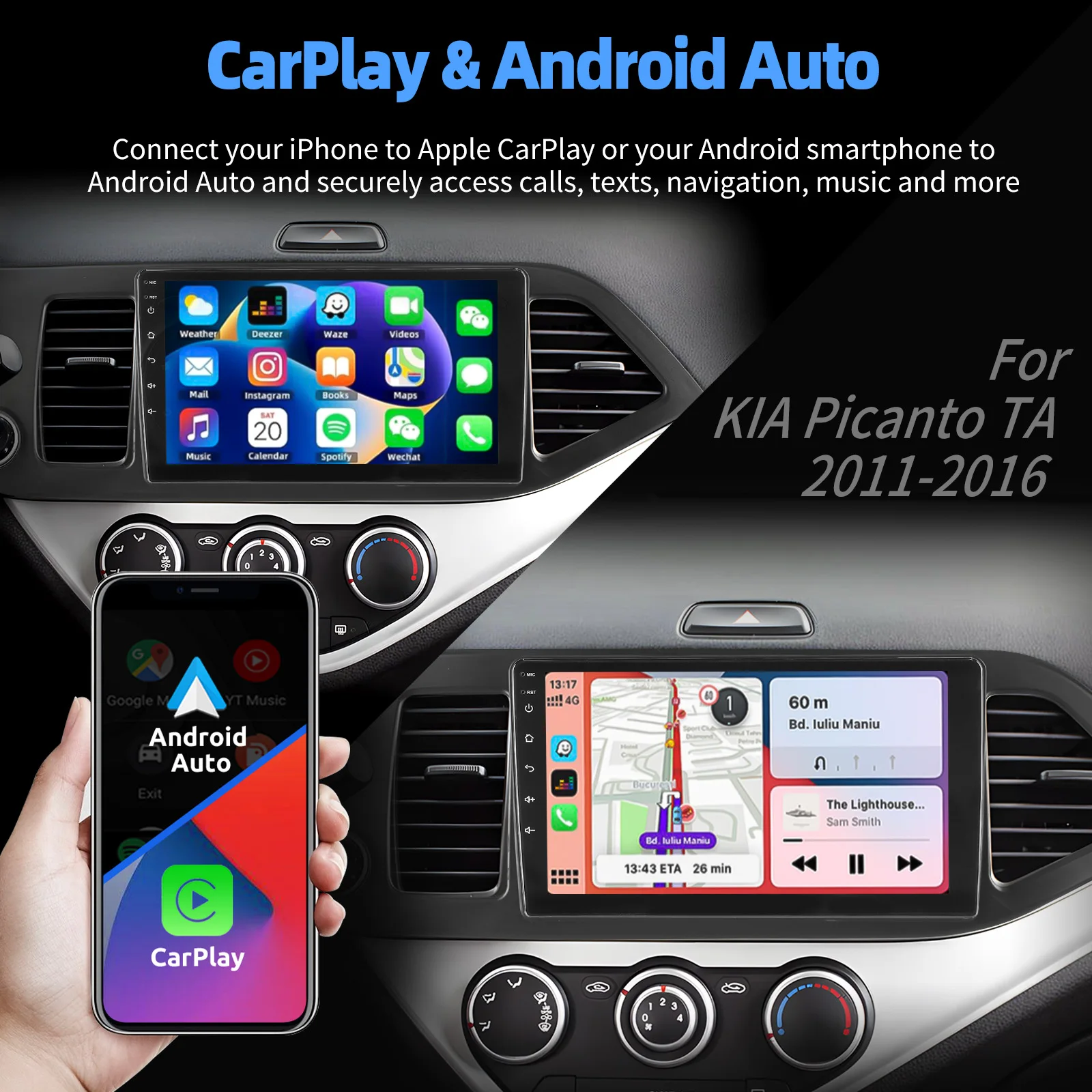 ESSGOO For KIA PICANTO TA 2011-2016 Android 15 9" Apple CarPlay Android auto Car Stereo Radio GPS Nav BT USB FM WIFI Mirror link