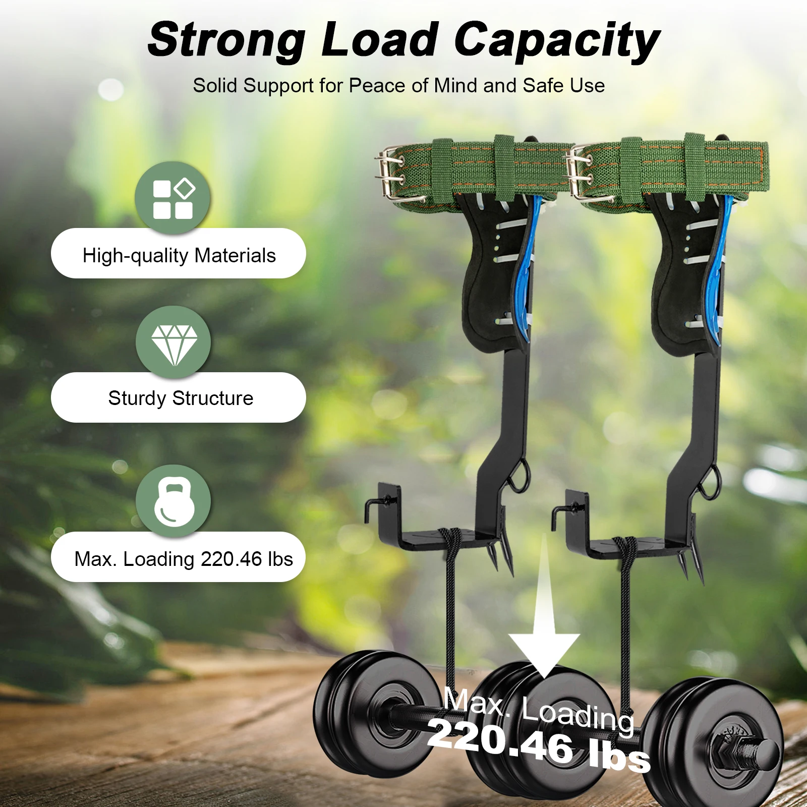 Tree Climbing Gear with 2-Pronged Foot Pegs Safety Belt Rope Tree Climbing Tools for Practicing Tree Climbing