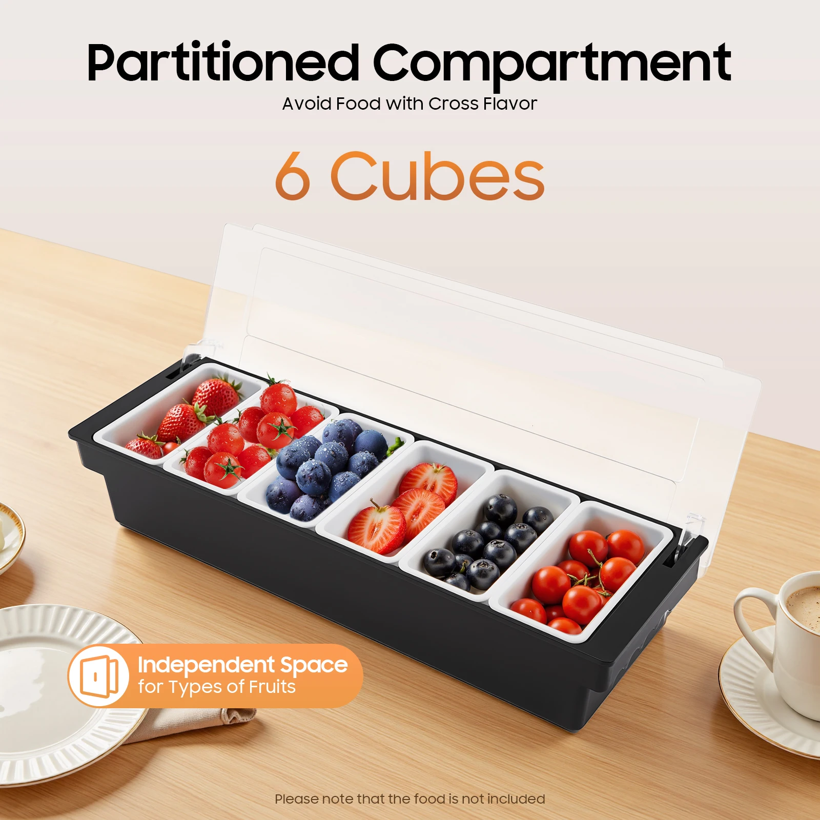 6 Compartments Fruit Tray Seasoning Dispenser, Caddy Storage Box Dispenser Stainless Steel Ingredient Container, for Bar Home