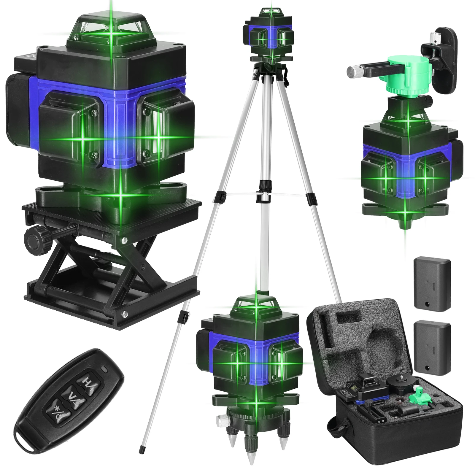 3° Self-leveling Machine 4D 16 Lines Laser Level USB Rechargeable Lithium Battery Leveling Tool with 1.2M 3-Heights Tripod Stand