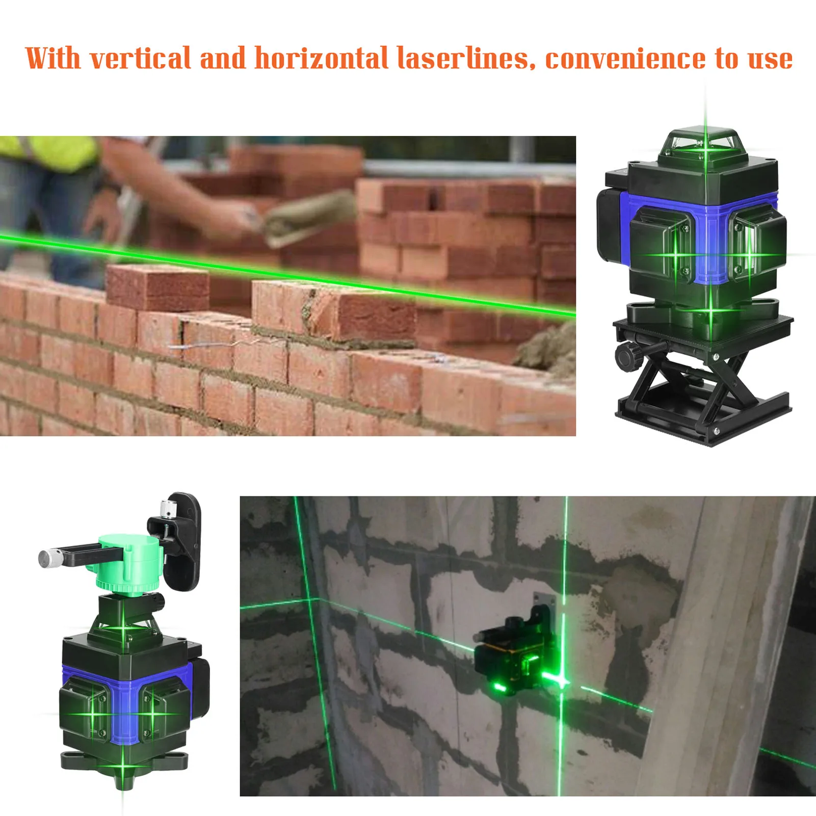 3° Self-leveling Machine 4D 16 Lines Laser Level USB Rechargeable Lithium Battery Leveling Tool with 1.2M 3-Heights Tripod Stand