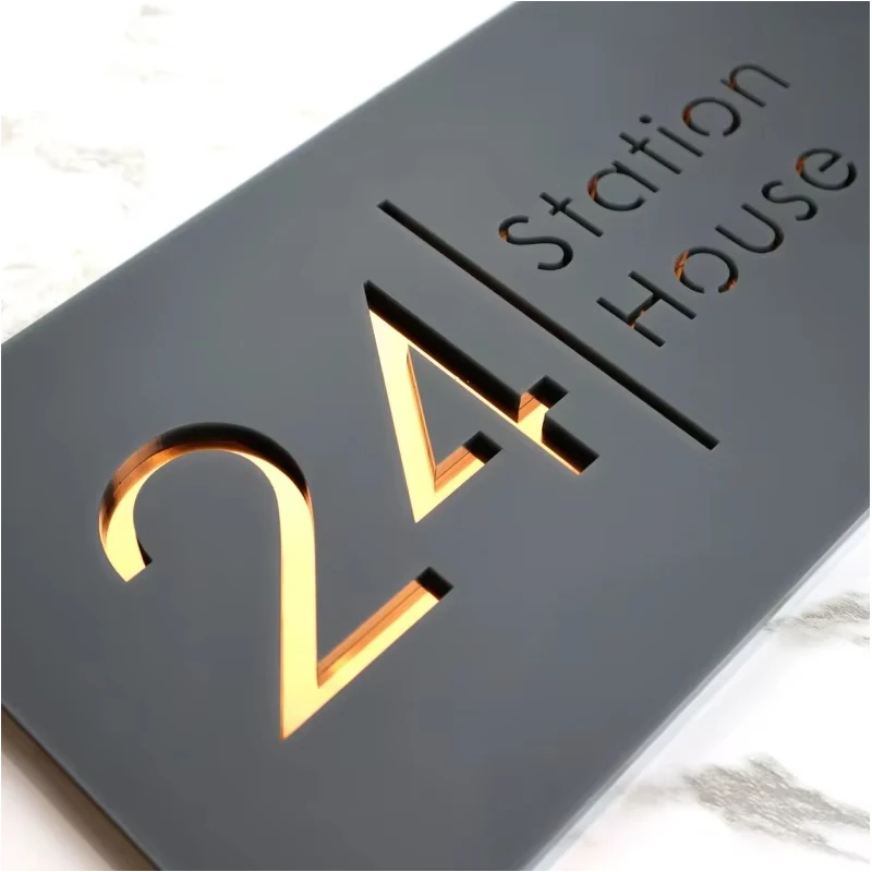 Custom Laser-Cut Acrylic Sign, Nordic 3D Floating Door Sign, Modern House Sign, Exterior Address, 2D Flat Name