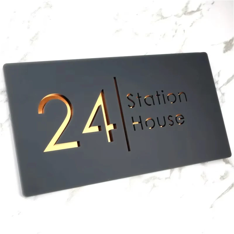 Custom Laser-Cut Acrylic Sign, Nordic 3D Floating Door Sign, Modern House Sign, Exterior Address, 2D Flat Name