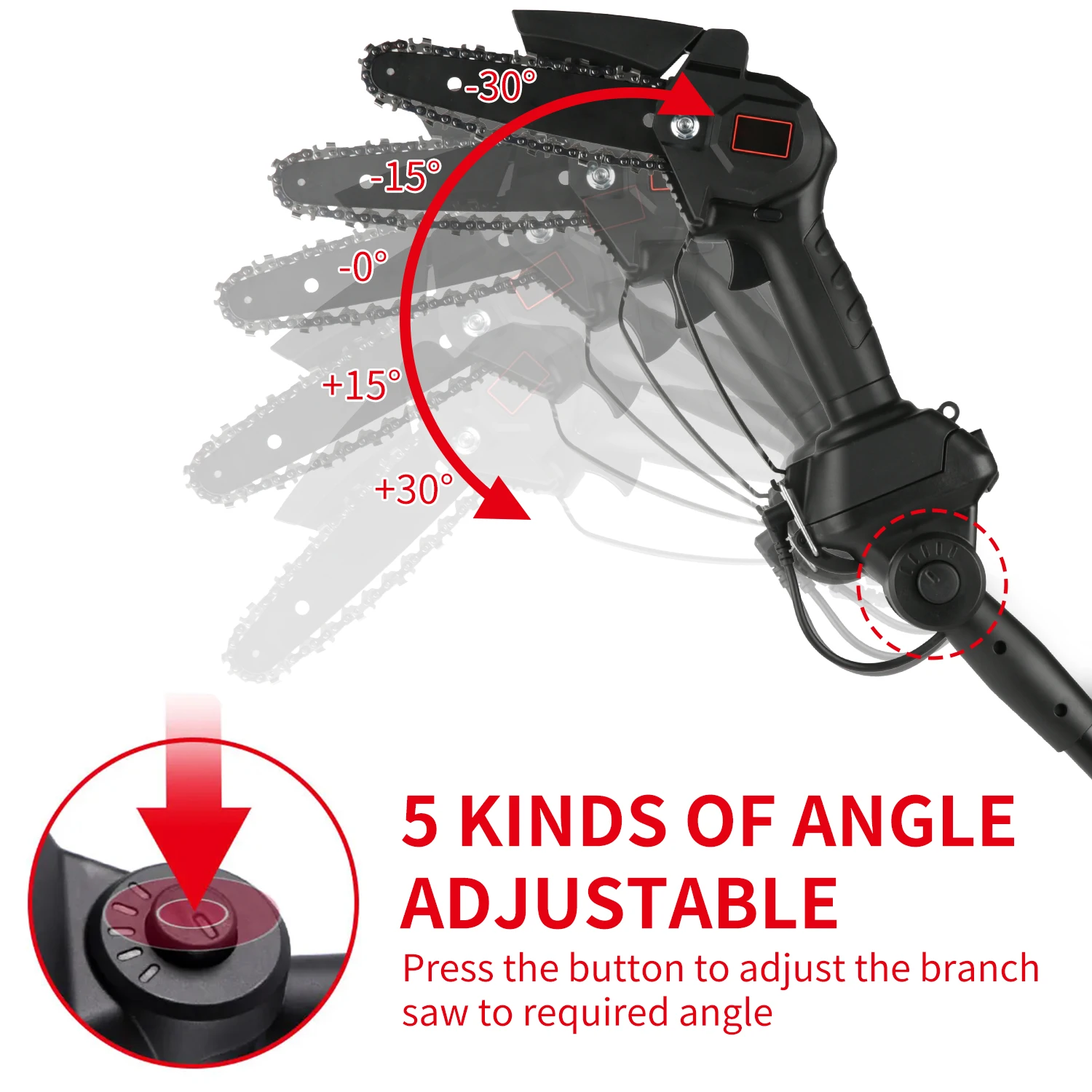 21V Cordless Pole Saw, 6 Inch 2-in-1 Electric Mini Chainsaw with 4Pcs Extension Rod, 5 Adjustable Angles, Handheld Tree Trimmer for Branch Pruning Garden Cutting