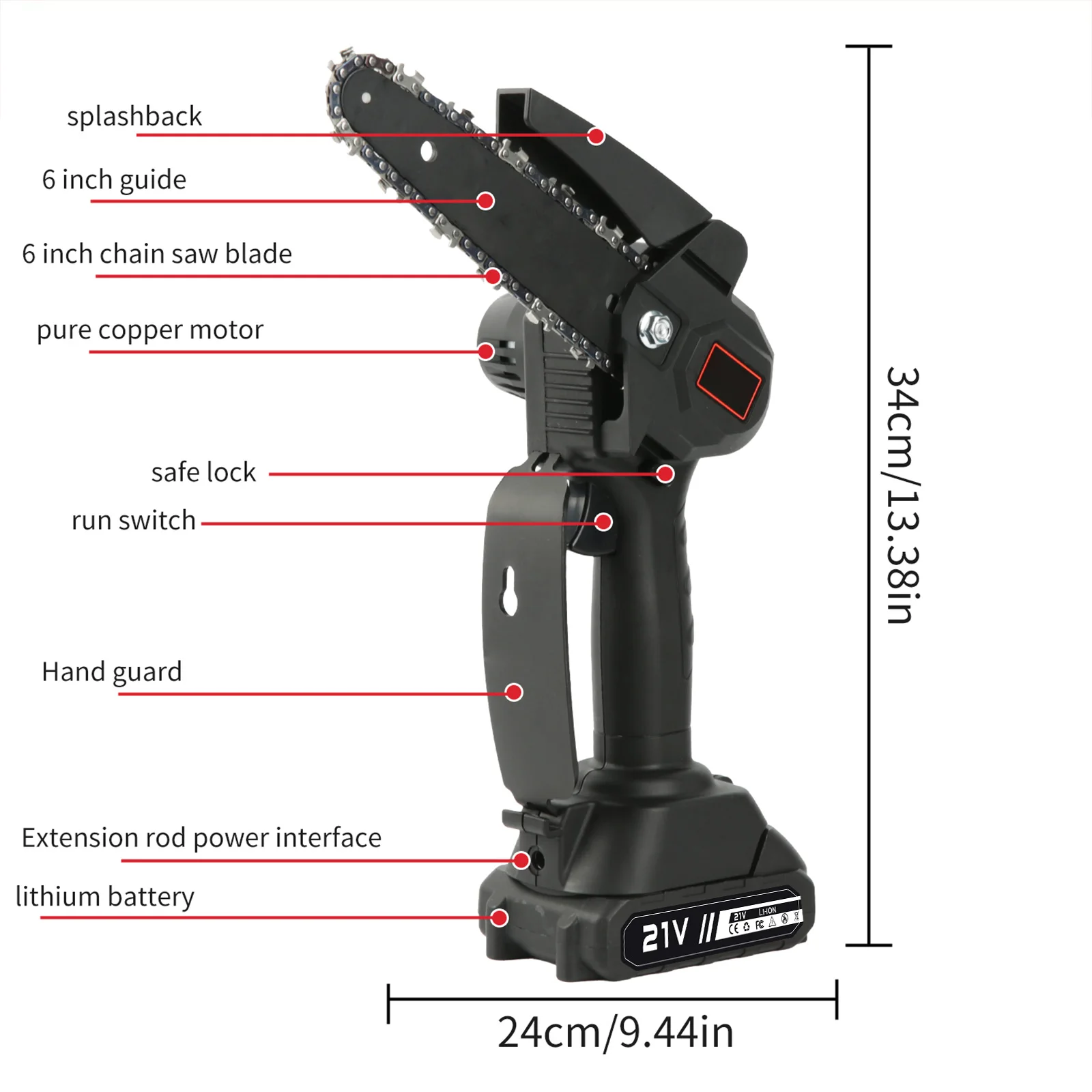 21V Cordless Pole Saw, 6 Inch 2-in-1 Electric Mini Chainsaw with 4Pcs Extension Rod, 5 Adjustable Angles, Handheld Tree Trimmer for Branch Pruning Garden Cutting