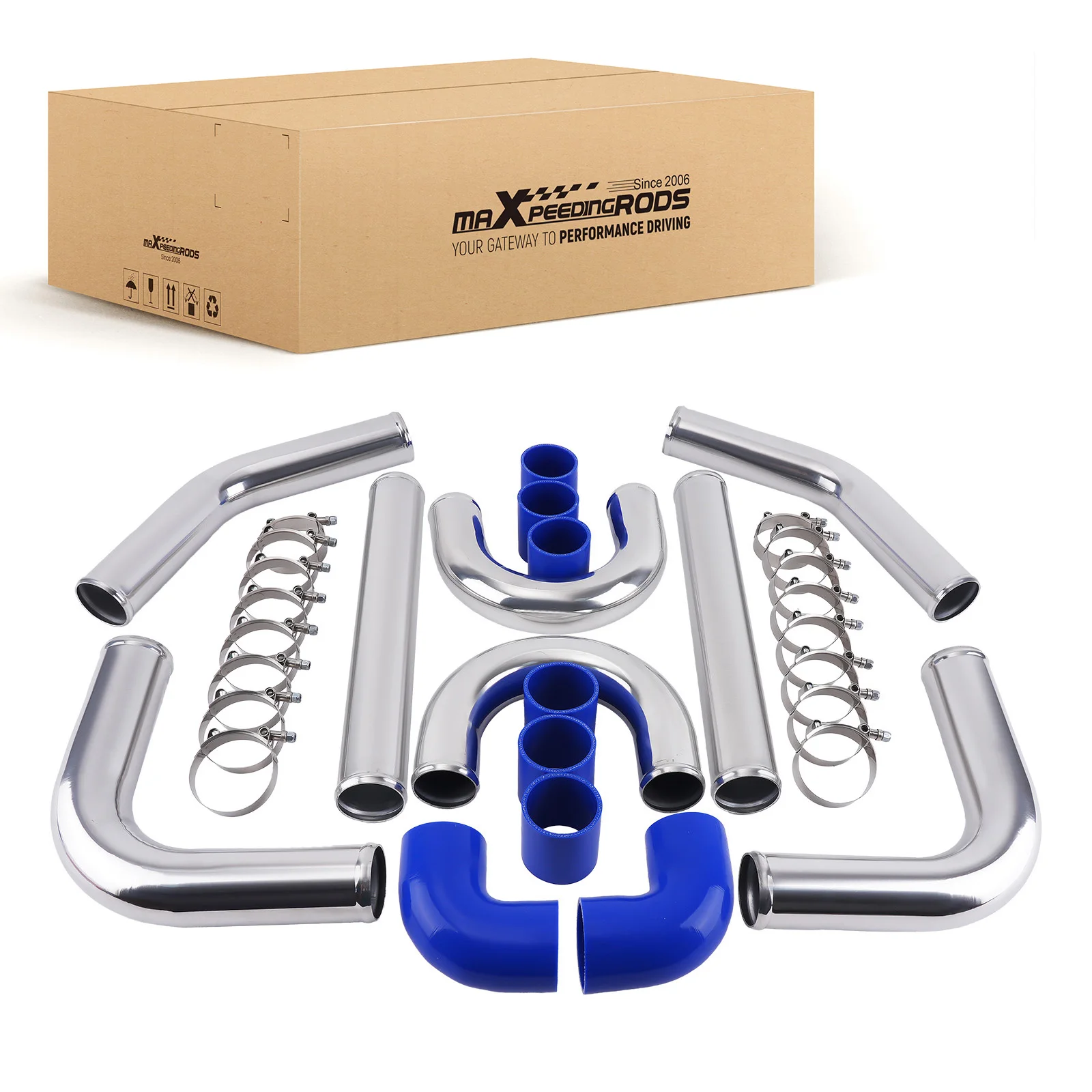 2.5 Inch 64mm Universal Aluminum 2.5" Turbo Intercooler Pipe Tube Duct & Silicone Hose Kit