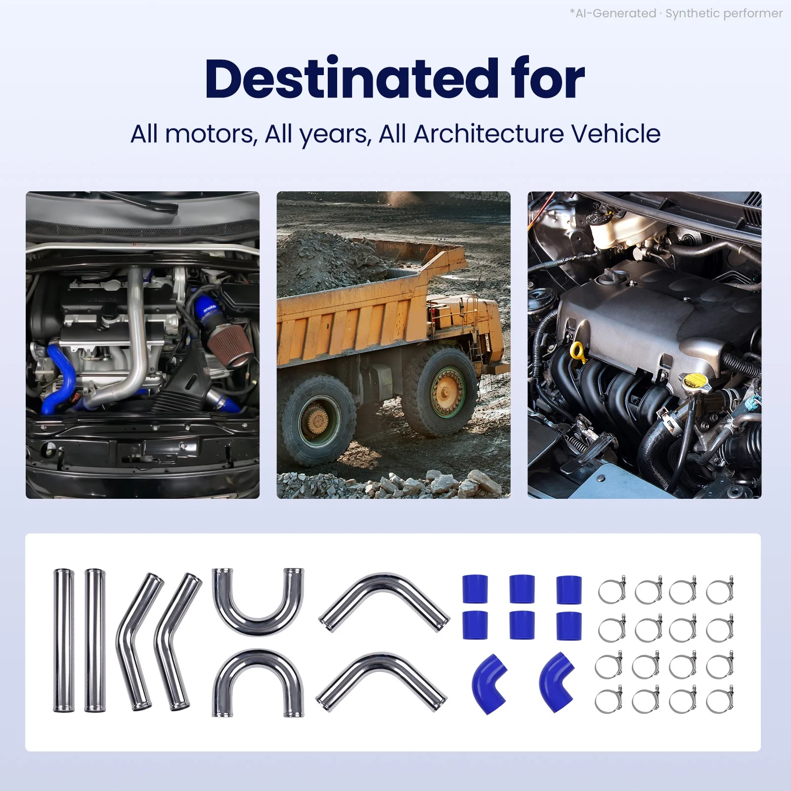 2.5 Inch 64mm Universal Aluminum 2.5" Turbo Intercooler Pipe Tube Duct & Silicone Hose Kit