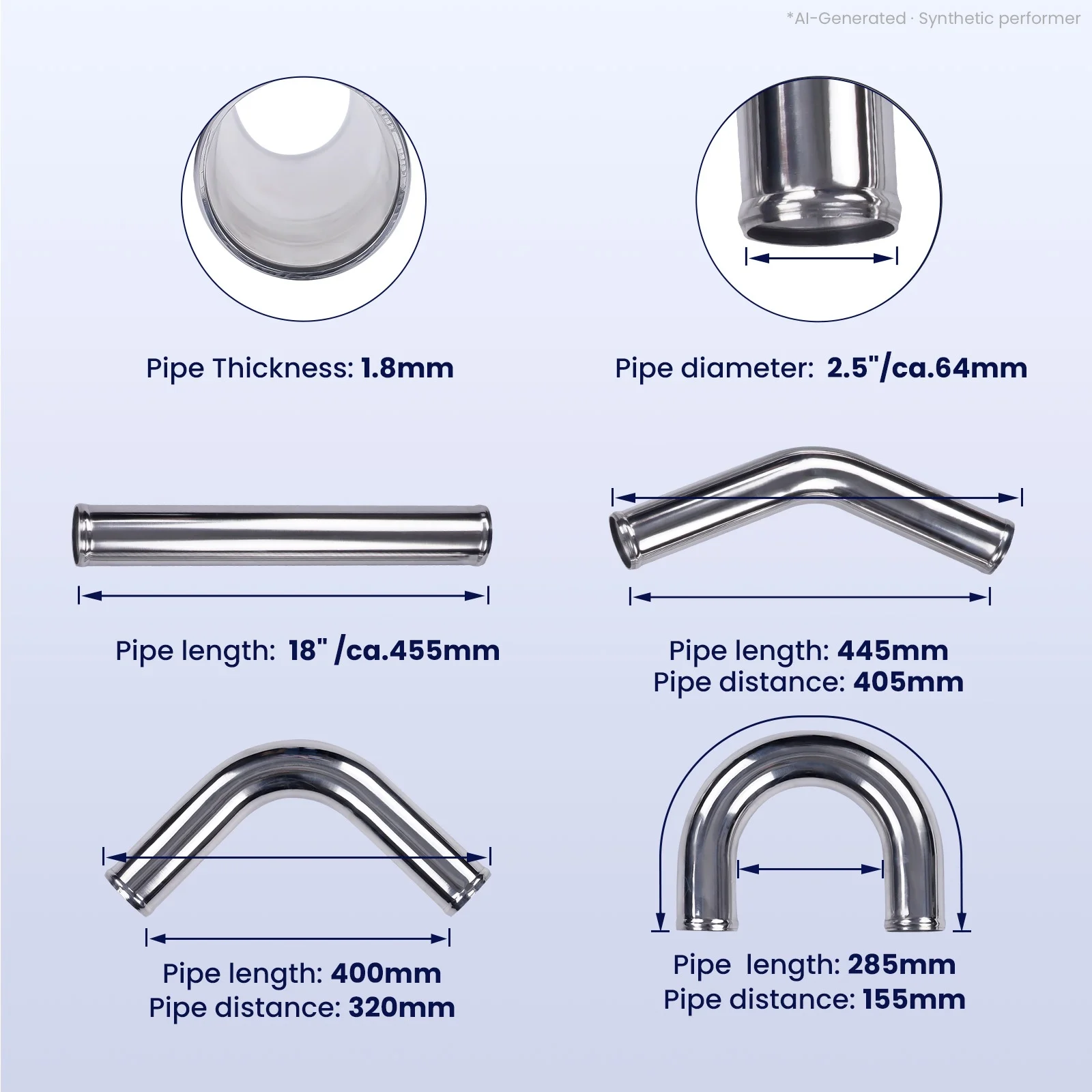 2.5 Inch 64mm Universal Aluminum 2.5" Turbo Intercooler Pipe Tube Duct & Silicone Hose Kit