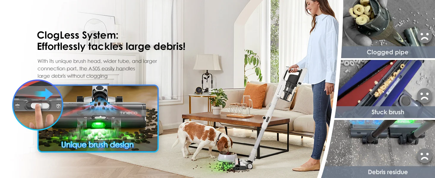 Tineco Pure ONE A50S Cordless Stick Vacuum Cleaner, Flexible Battery-Powered Vacuum 70 Min., 3DSense Power Brush, PureCyclone Technology 1L St