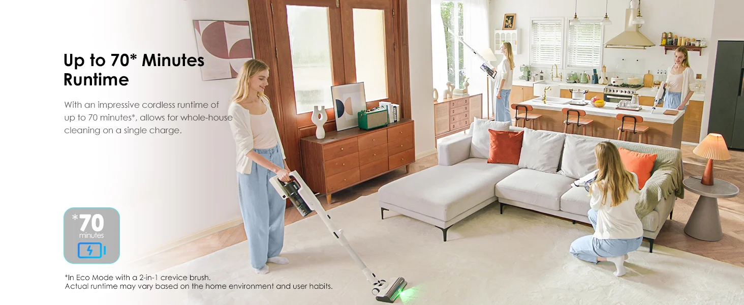Tineco Pure ONE A50S Cordless Stick Vacuum Cleaner, Flexible Battery-Powered Vacuum 70 Min., 3DSense Power Brush, PureCyclone Technology 1L St